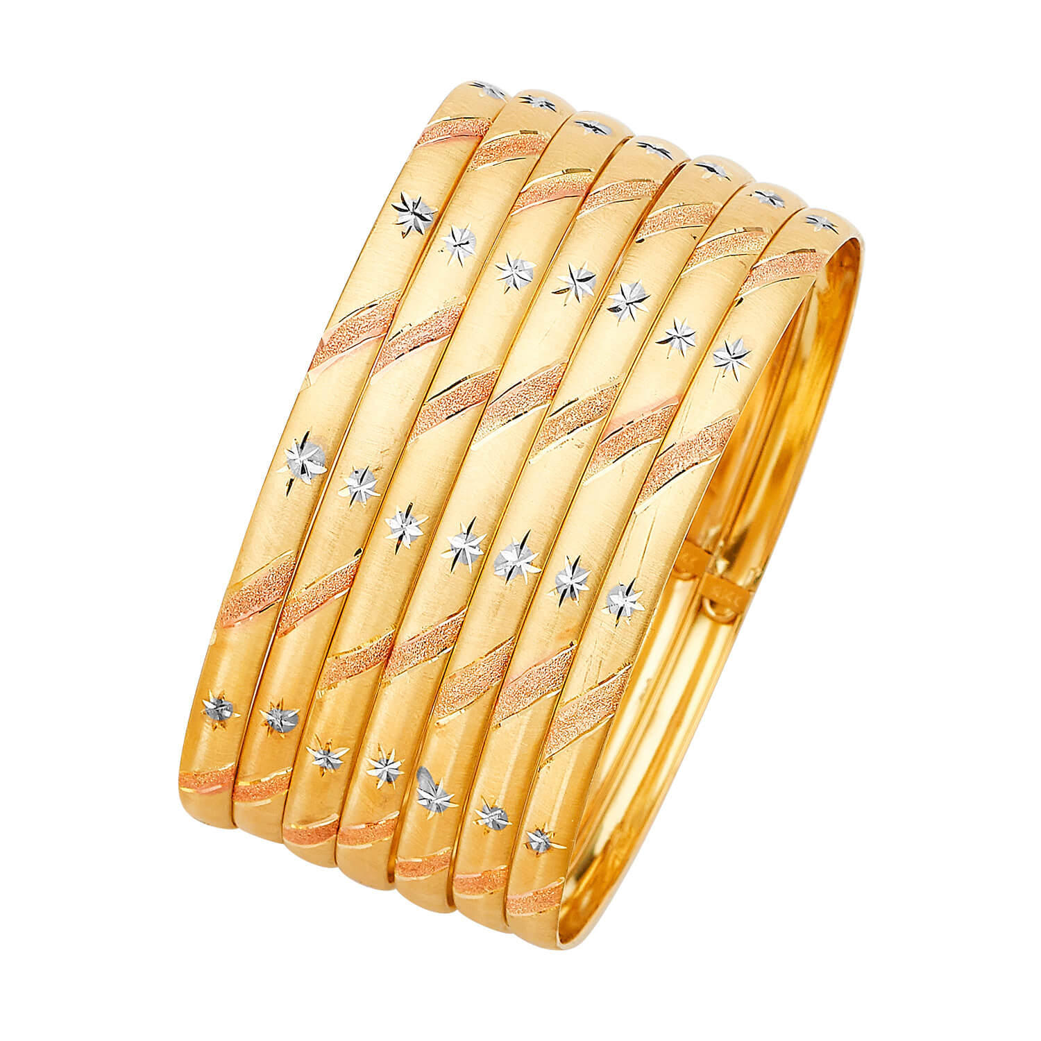 Star Flexible Ladies 7-Day Bangle in 14K Tri-Color Gold