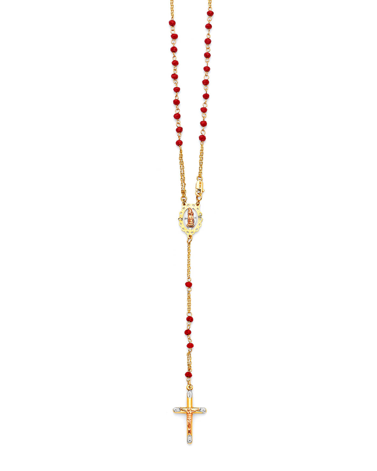 Crucifix Five-Decade Rosary Necklace in 14K Tri-Color Gold