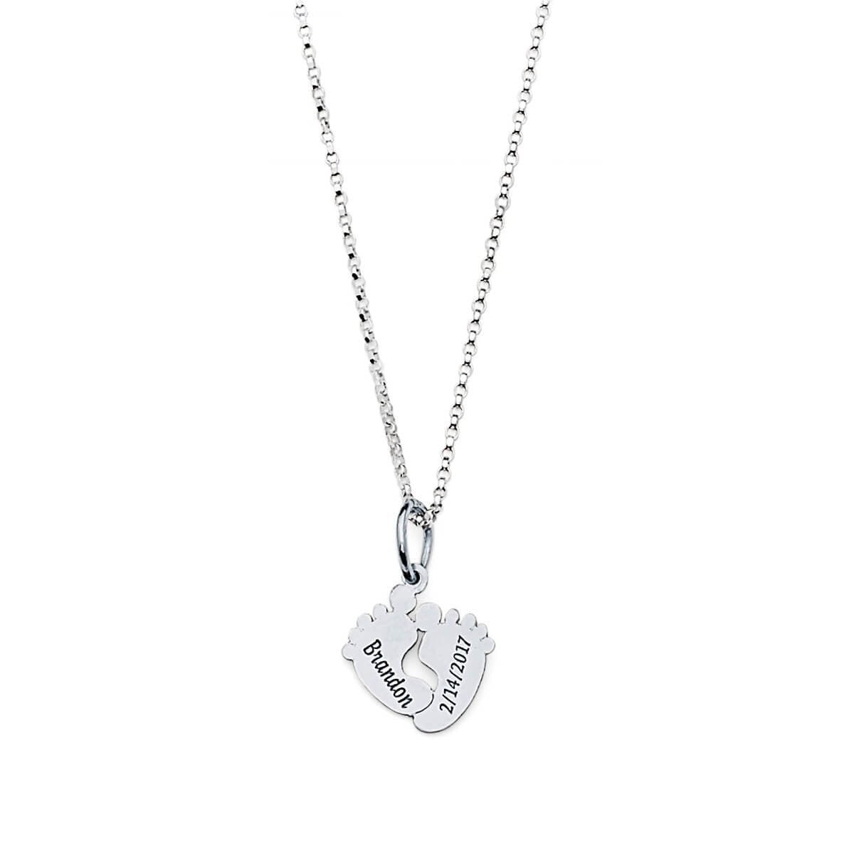 Feet Personalized Charm Necklace in 14K White Gold