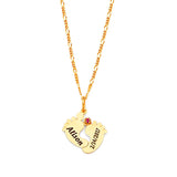 Red CZ Feet Personalized Charm Necklace in 14K Gold