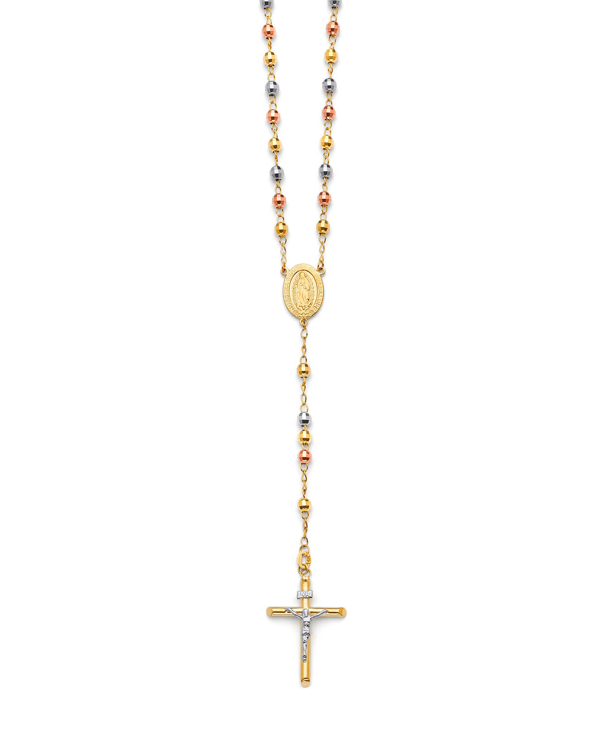 Crucifix Five-Decade Rosary Necklace in 14K Tri-Color Gold