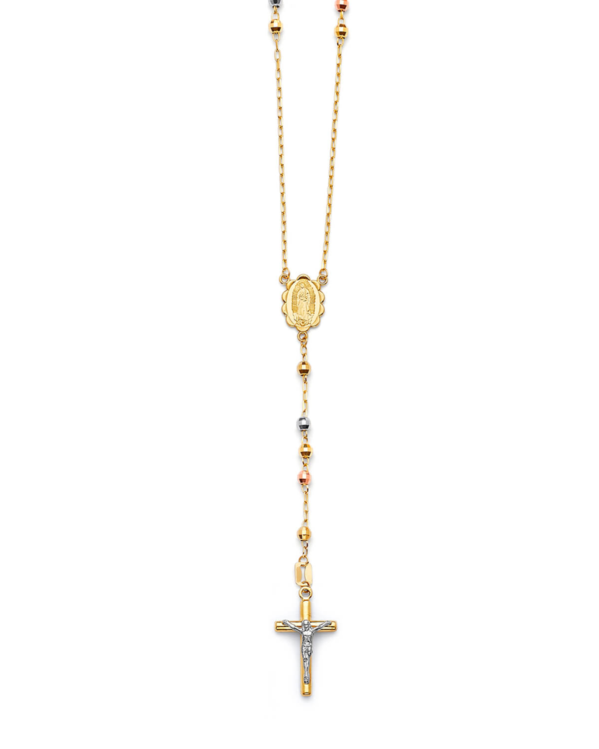 Crucifix Five-Decade Rosary Necklace in 14K Tri-Color Gold