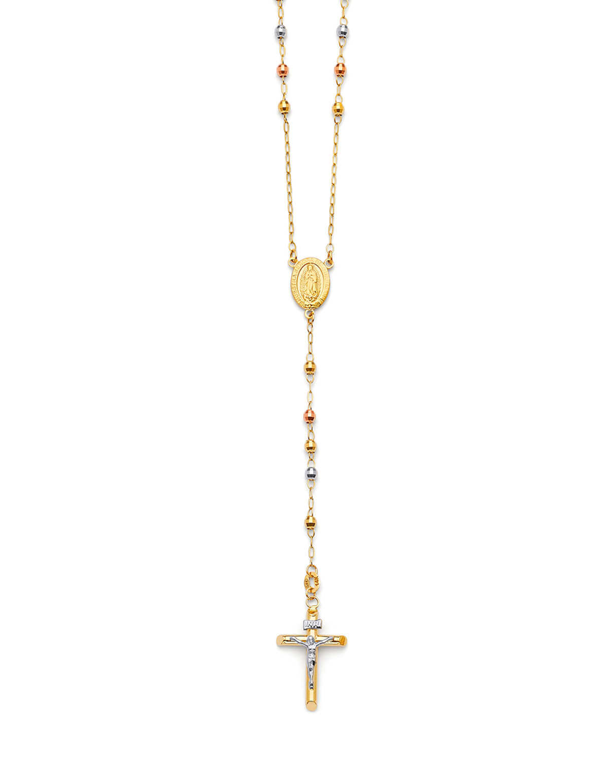 Crucifix Five-Decade Rosary Necklace in 14K Tri-Color Gold