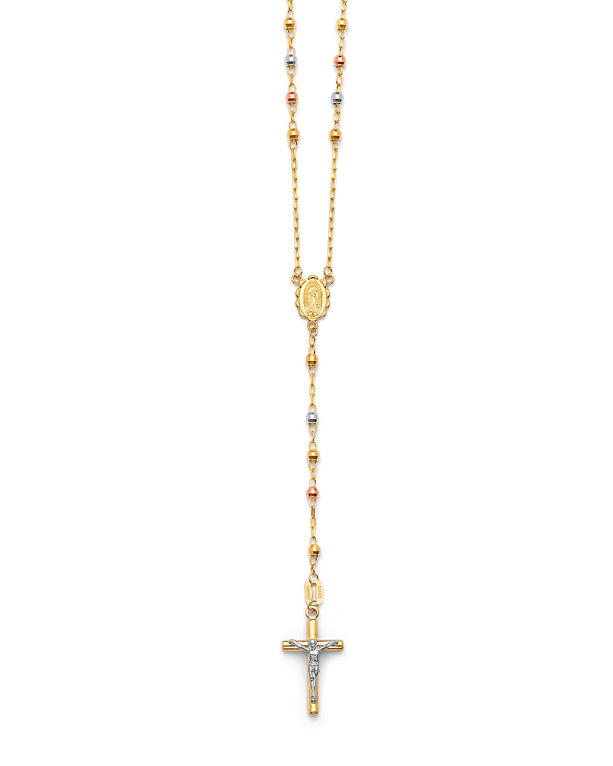 Crucifix Five-Decade Rosary Necklace in 14K Tri-Color Gold