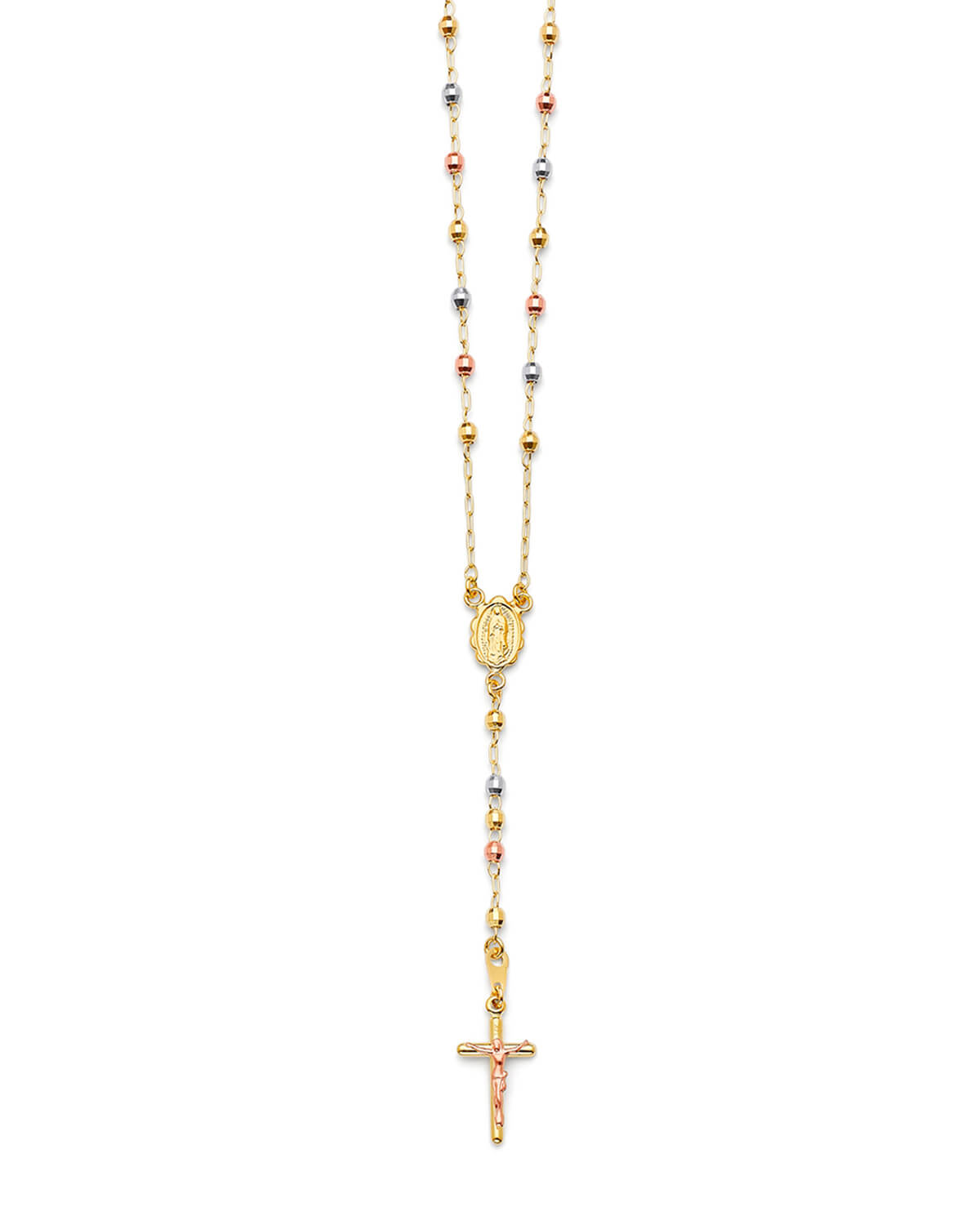 Crucifix Five-Decade Rosary Necklace in 14K Tri-Color Gold