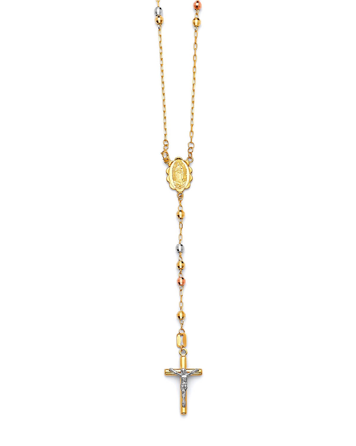 Crucifix Five-Decade Rosary Necklace in 14K Tri-Color Gold