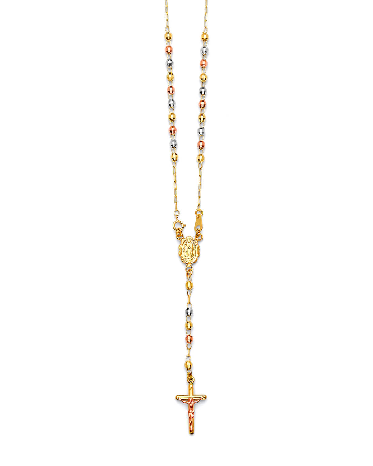 Crucifix Five-Decade Rosary Necklace in 14K Tri-Color Gold