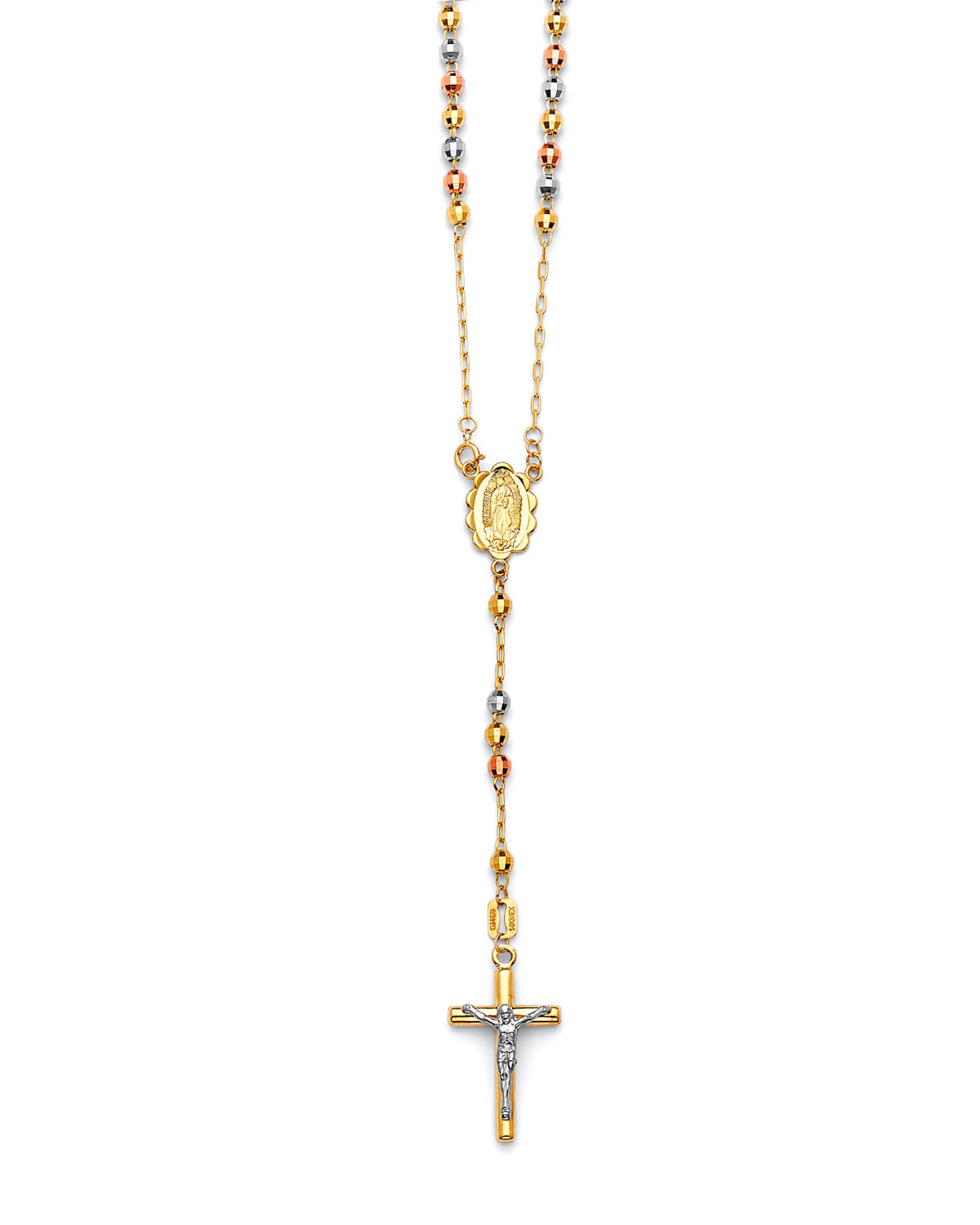 Crucifix Five-Decade Rosary Necklace in 14K Tri-Color Gold