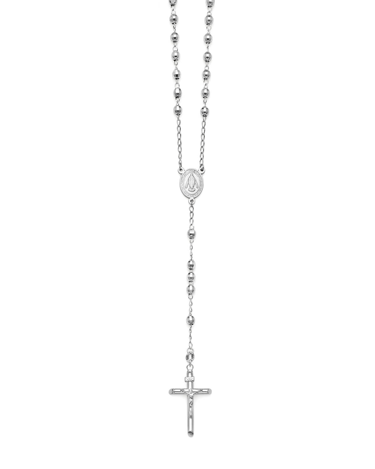Crucifix Five-Decade Rosary Necklace in 14K White Gold