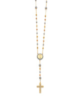 Adjustable White CZ Cross Five-Decade Rosary Necklace in 14K Tri-Color Gold