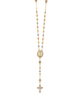 Adjustable White CZ Cross Five-Decade Rosary Necklace in 14K Tri-Color Gold