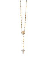 Adjustable White CZ Cross Five-Decade Rosary Necklace in 14K Tri-Color Gold