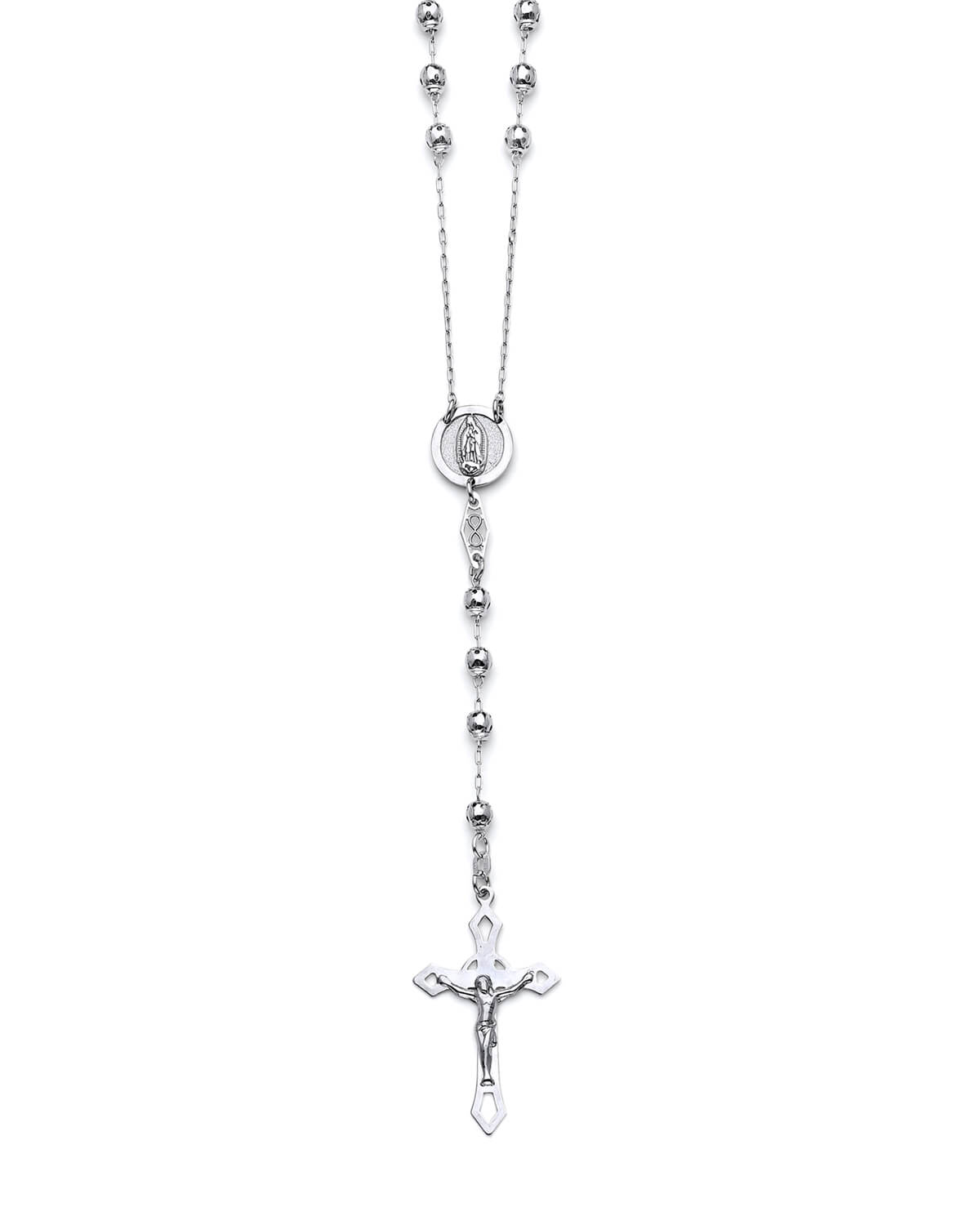 Crucifix Five-Decade Rosary Necklace in 14K White Gold