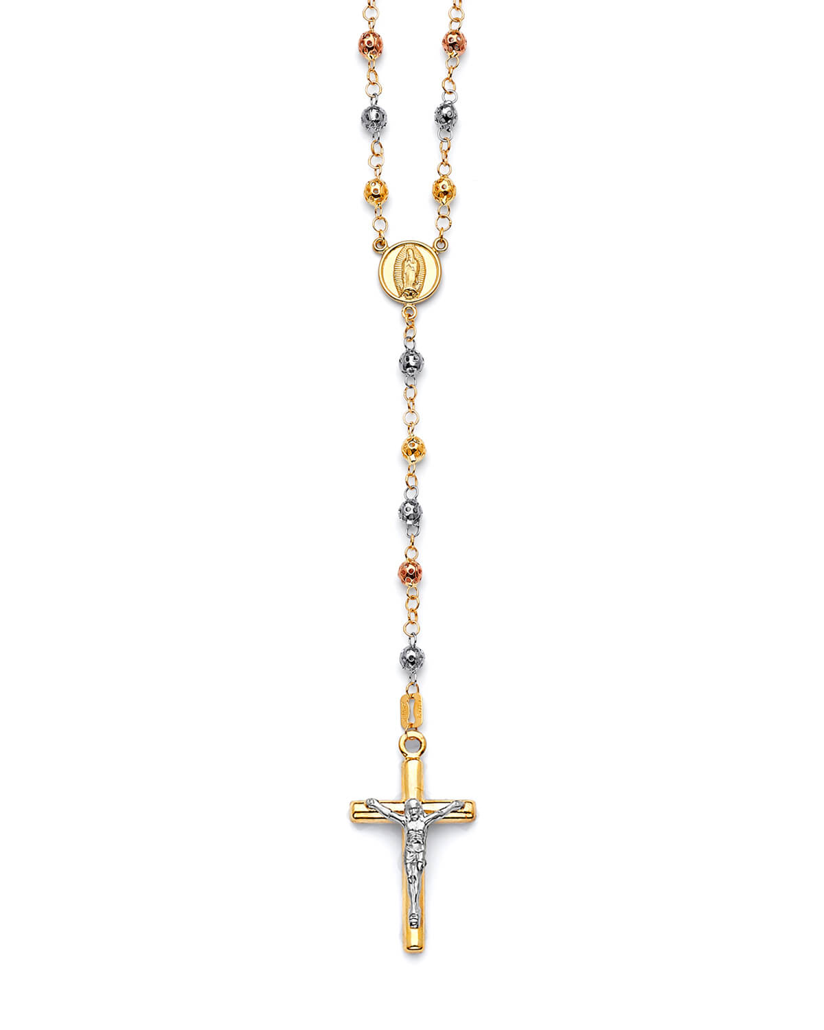 Crucifix Five-Decade Rosary Necklace in 14K Tri-Color Gold