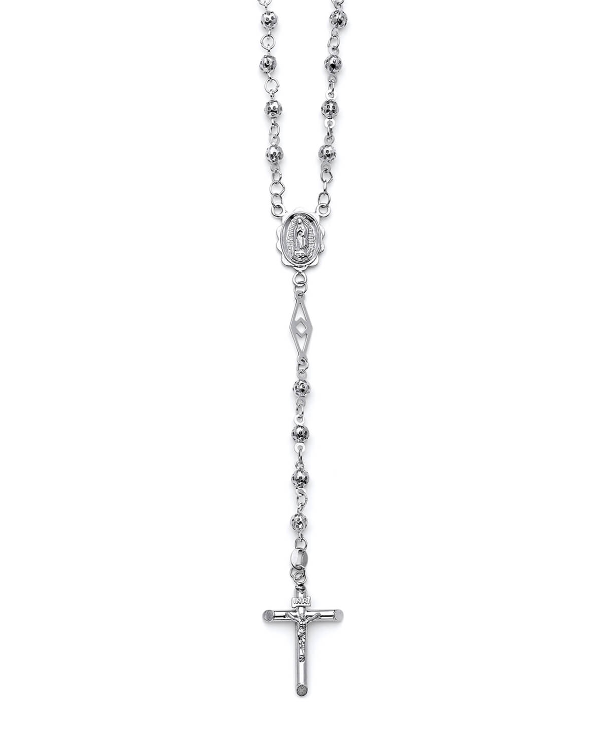 Crucifix Five-Decade Rosary Necklace in 14K White Gold