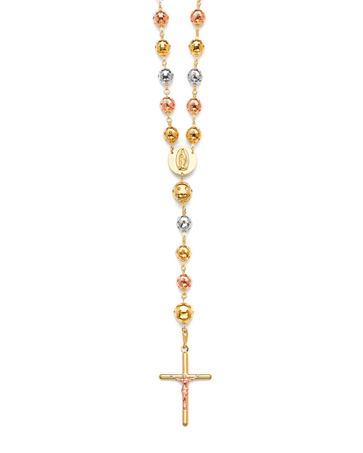 Crucifix Five-Decade Rosary Necklace in 14K Tri-Color Gold