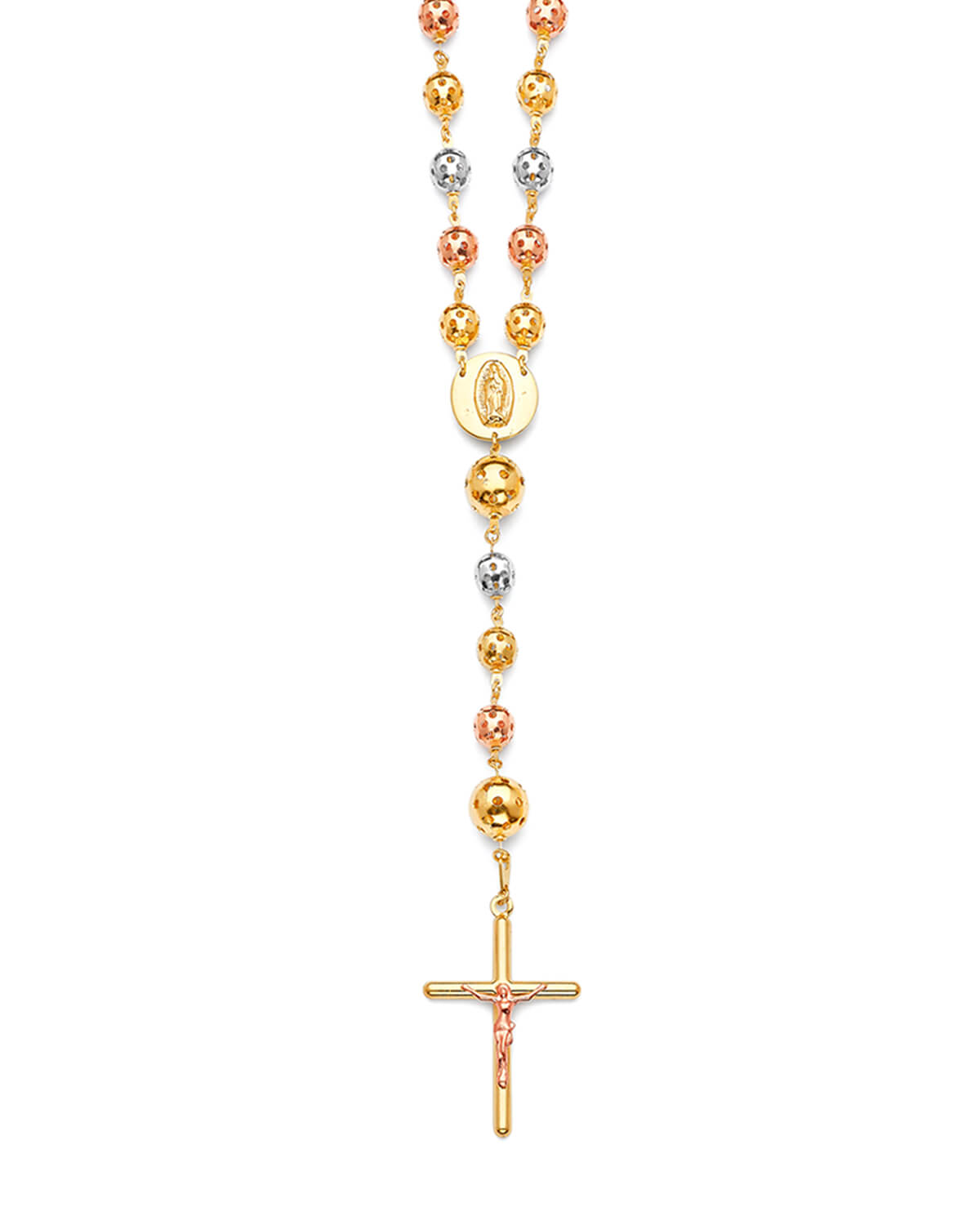 Crucifix Five-Decade Rosary Necklace in 14K Tri-Color Gold