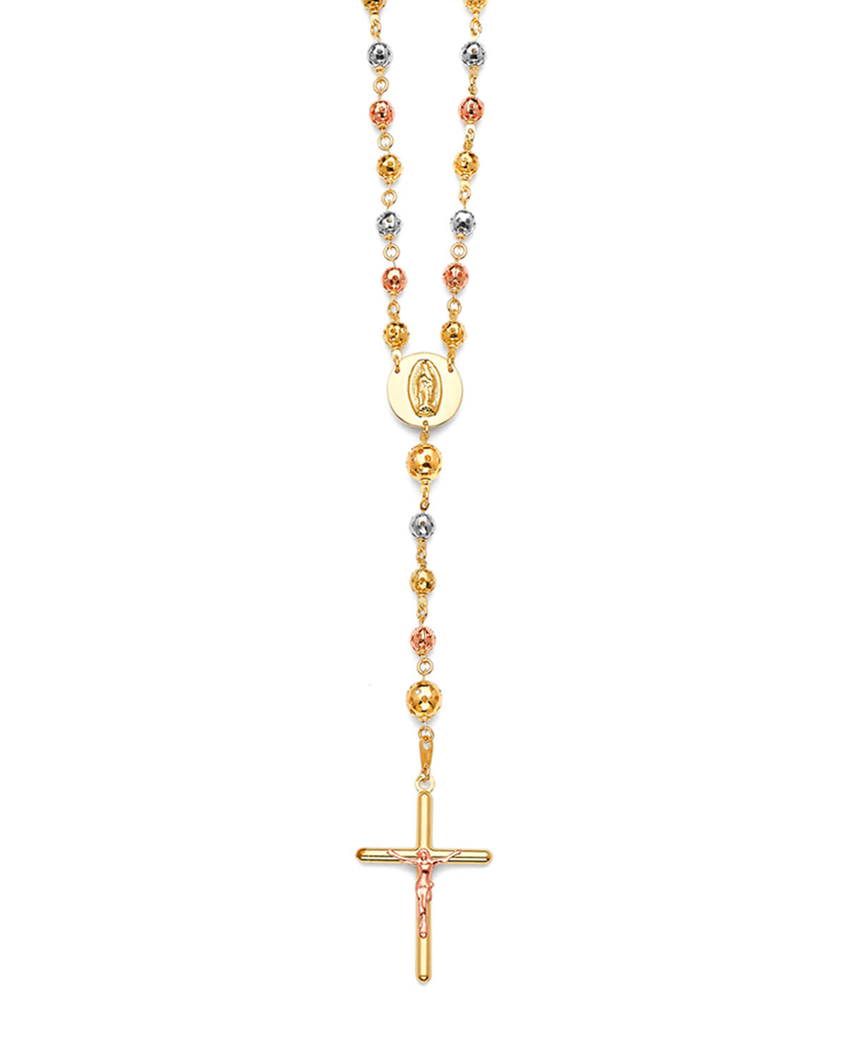 Crucifix Five-Decade Rosary Necklace in 14K Tri-Color Gold