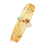 Multi-Color CZ Solid Ladies 7-Day Single Bangle in 14K Gold