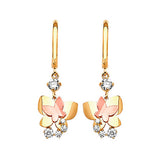 Butterfly Drop Earrings with White CZ in 14K Two-Tone Gold