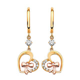 Ribbon Drop Earrings with White CZ in 14K Two-Tone Gold