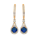 Drop Earrings with Blue & White CZ in 14K Gold