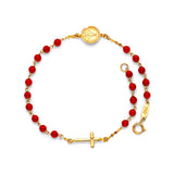 Beaded Ladies Cross Rosary Bracelet In 14K Gold