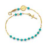Beaded Ladies Cross Rosary Bracelet In 14K Gold