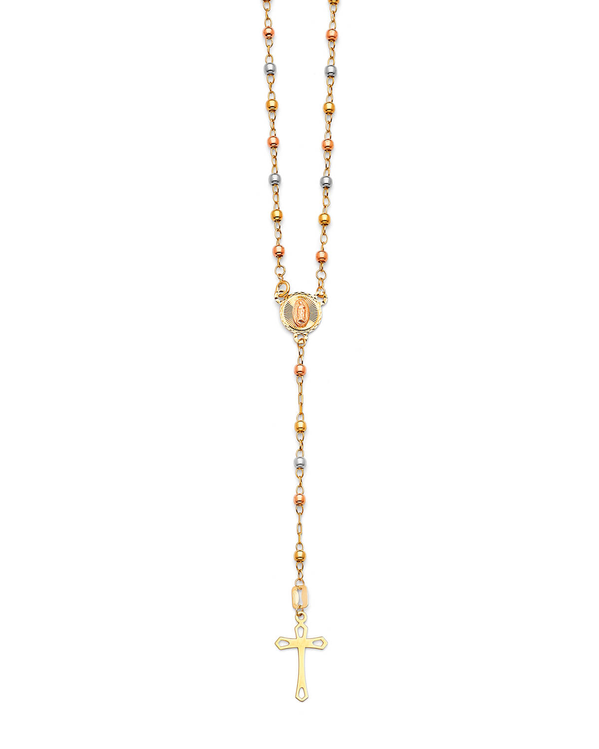 Cross Five-Decade Rosary Necklace in 14K Tri-Color Gold