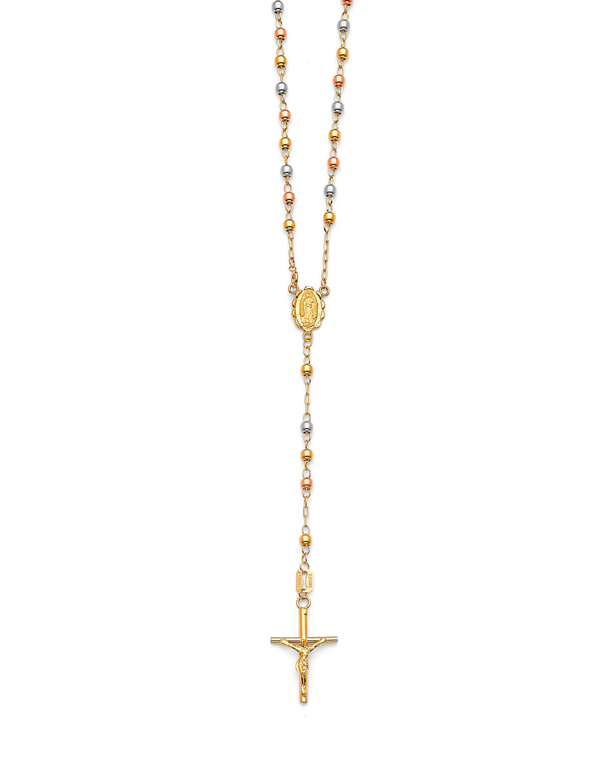 Crucifix Five-Decade Rosary Necklace in 14K Tri-Color Gold