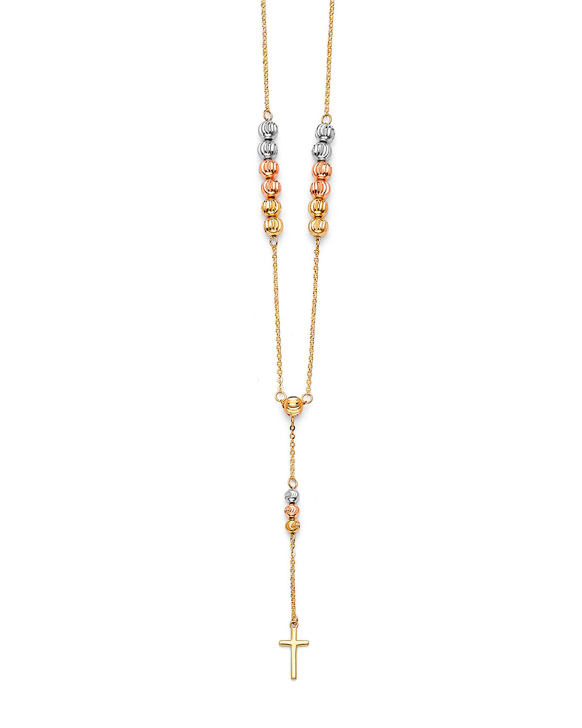 Adjustable Cross Rosary Necklace in 14K Tri-Color Gold