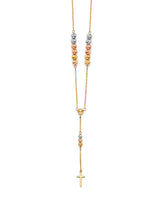 Adjustable Cross Rosary Necklace in 14K Tri-Color Gold