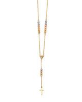 Cross Rosary Necklace in 14K Tri-Color Gold