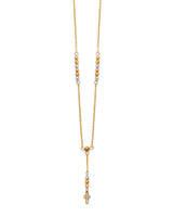 White CZ Cross Rosary Necklace in 14K Tri-Color Gold