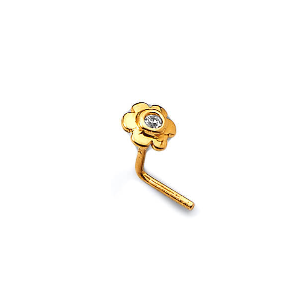 White CZ Flower Nose Ring in 14K Gold