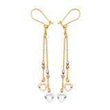 Heart Tassel Earrings in 14K Tri-Color Gold