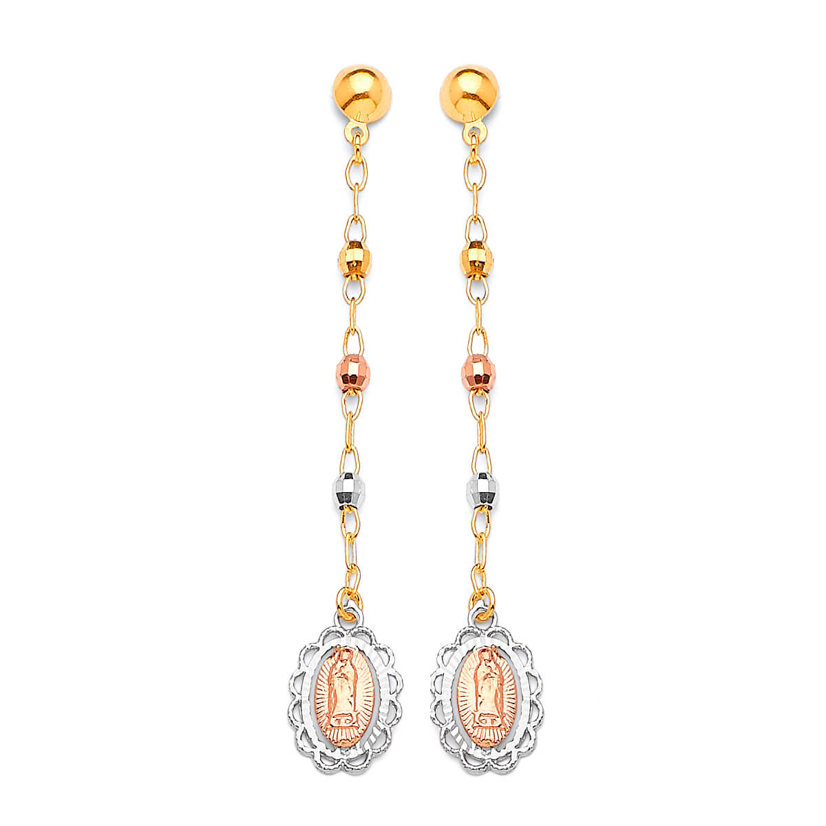 Guadalupe Tassel Earrings in 14K Tri-Color Gold and Butterfly Backing