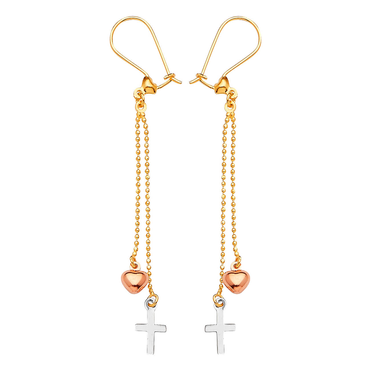 Cross Tassel Earrings in 14K Tri-Color Gold