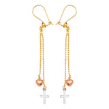 Cross Tassel Earrings in 14K Tri-Color Gold