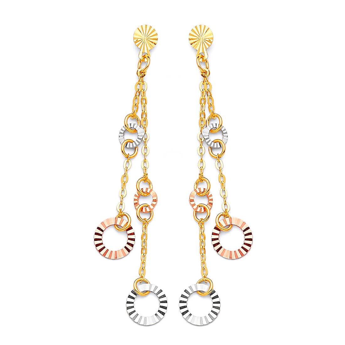 Tassel Earrings in 14K Tri-Color Gold and Butterfly Backing