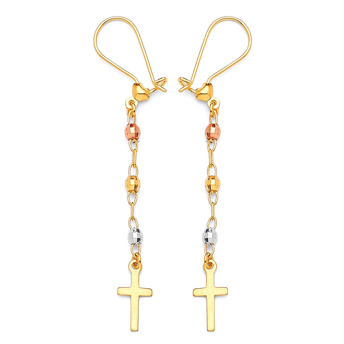 Cross Tassel Earrings in 14K Tri-Color Gold