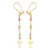 Cross Tassel Earrings in 14K Tri-Color Gold