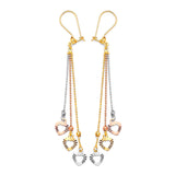Heart Tassel Earrings in 14K Tri-Color Gold
