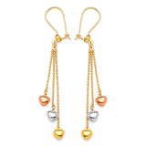 Heart Tassel Earrings in 14K Tri-Color Gold