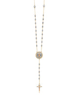White CZ Crucifix Five-Decade Rosary Necklace in 14K Tri-Color Gold