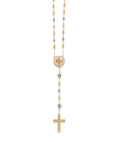 White CZ Cross Five-Decade Rosary Necklace in 14K Tri-Color Gold