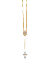 White CZ Crucifix Five-Decade Rosary Necklace in 14K Tri-Color Gold