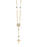 White CZ Crucifix Five-Decade Rosary Necklace in 14K Tri-Color Gold