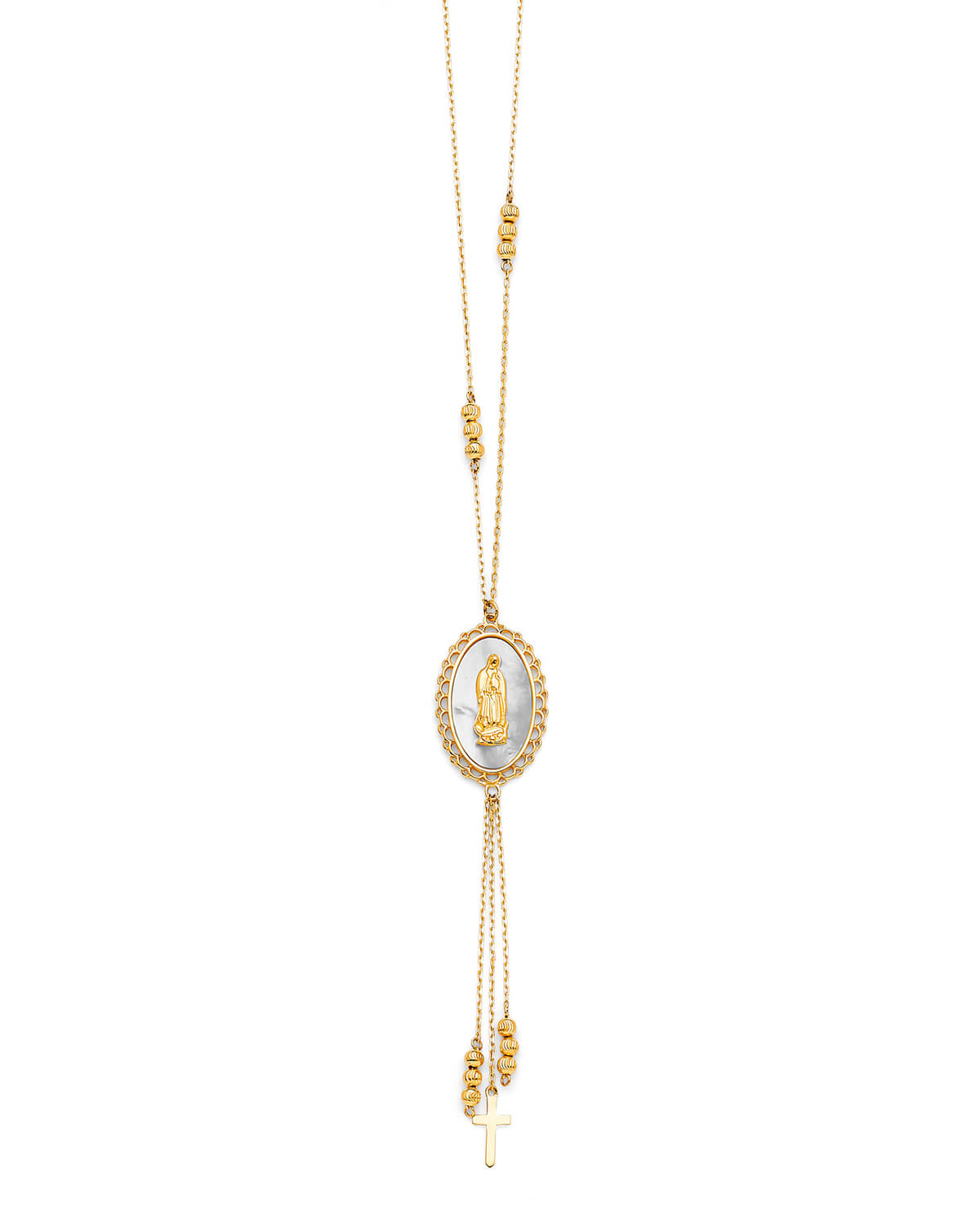 Adjustable Cross Rosary Necklace in 14K Gold