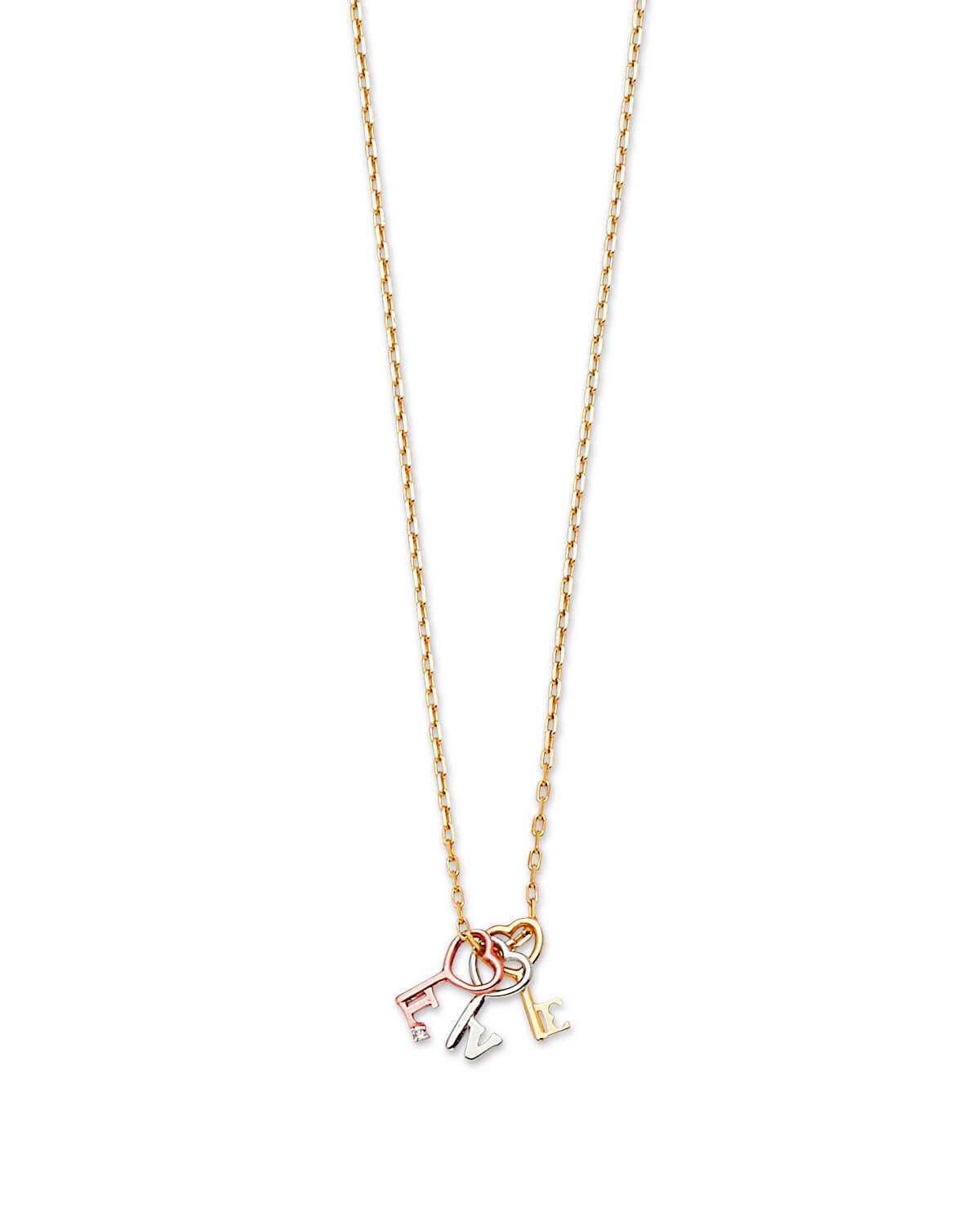 Adjustable Key Charm Necklace in 14K Tri-Color Gold